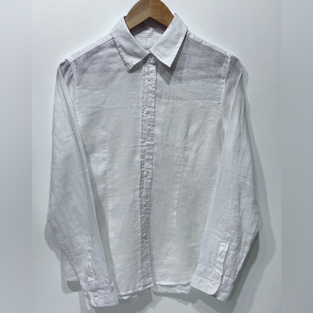 Giordano 100% Linen Button Up Shirt White Long Sleeve Classic